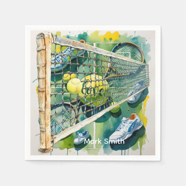 Tennis Racket and Ball on Court Thank you party  Napkin (Front)