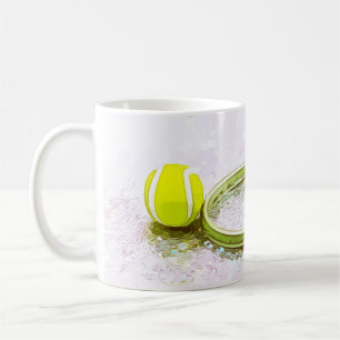 Tennis racket and ball watercolor coffee mug