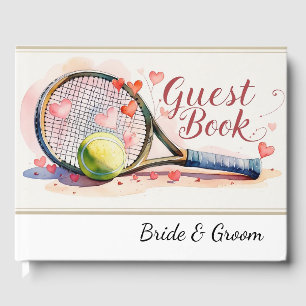 Tennis racket and ball with heart wedding themed guest book
