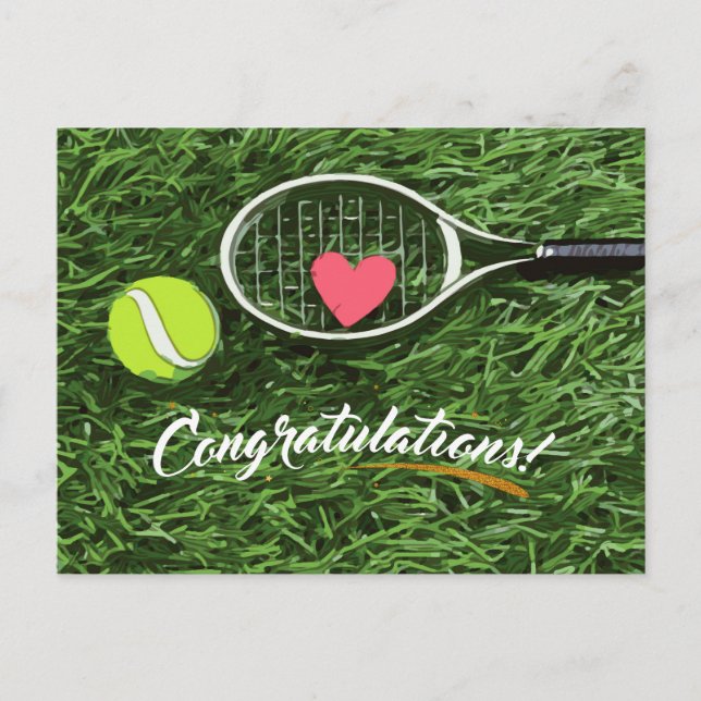 Tennis racket and ball with love congratulations   postcard (Front)