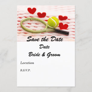 Tennis racket and ball with love invitation