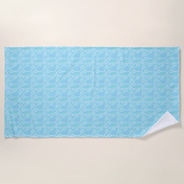 Tennis Racket and Pastel Coloured Ball Pattern Beach Towel (Front)