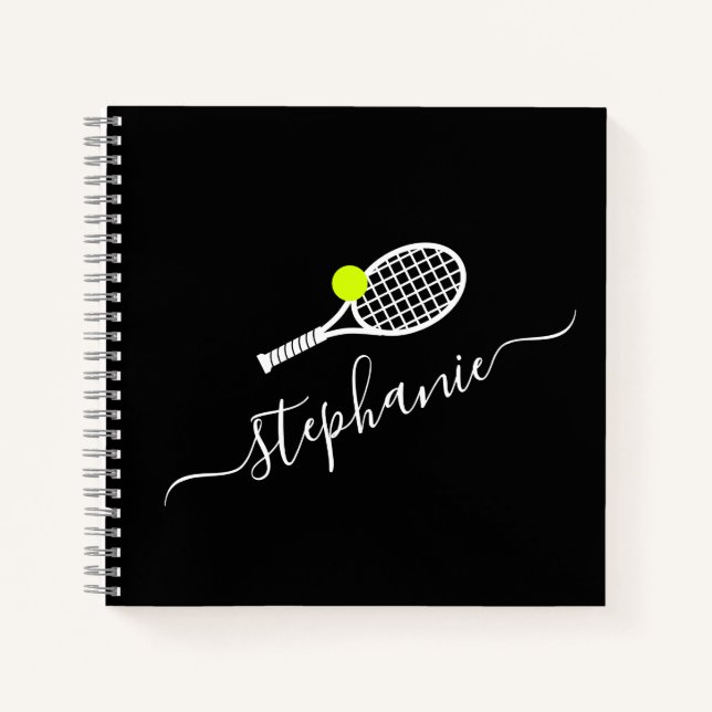Tennis Racket & Ball Custom Name  Notebook (Front)