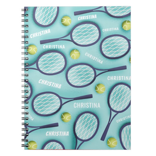 Tennis Racket Ball & Kids Girls Name Pattern Cute  Notebook (Front)
