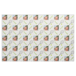 Tennis racket, ball name & photo personalised fabric
