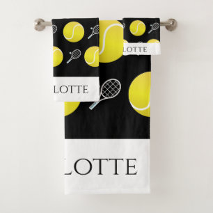 Tennis Racket Ball Pattern Design Personalised Bath Towel Set