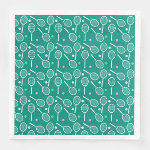 Tennis Racket & Ball Pattern Retro Emerald Green  Napkin
