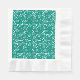 Tennis Racket & Ball Pattern Retro Emerald Green  Napkin