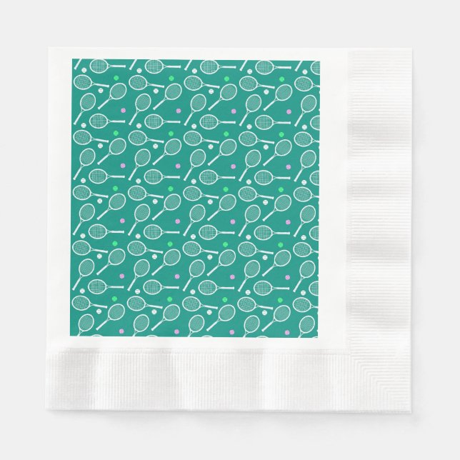 Tennis Racket & Ball Pattern Retro Emerald Green  Napkin (Front)