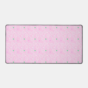 Tennis Racket & Ball Pattern Retro Pastel Pink Desk Mat