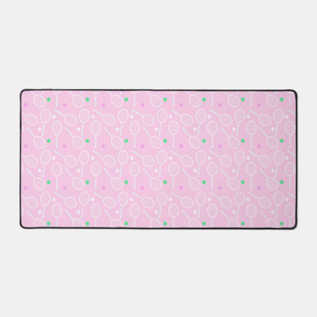 Tennis Racket & Ball Pattern Retro Pastel Pink Desk Mat (Front)