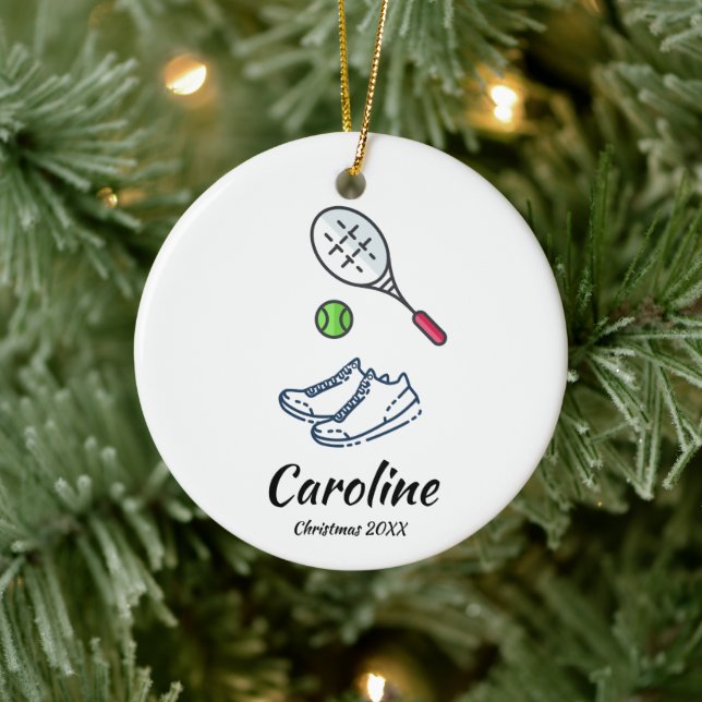 Tennis Racket Ball & Shoes Personalised Sport Xmas Ceramic Ornament (Tree)