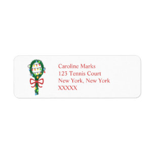 Tennis Racket Christmas Wreath Return Address Label