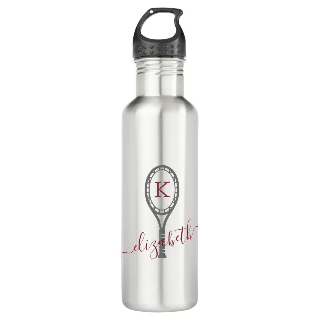 Tennis Racket Design Monogram Travel Water Bottle (Front)