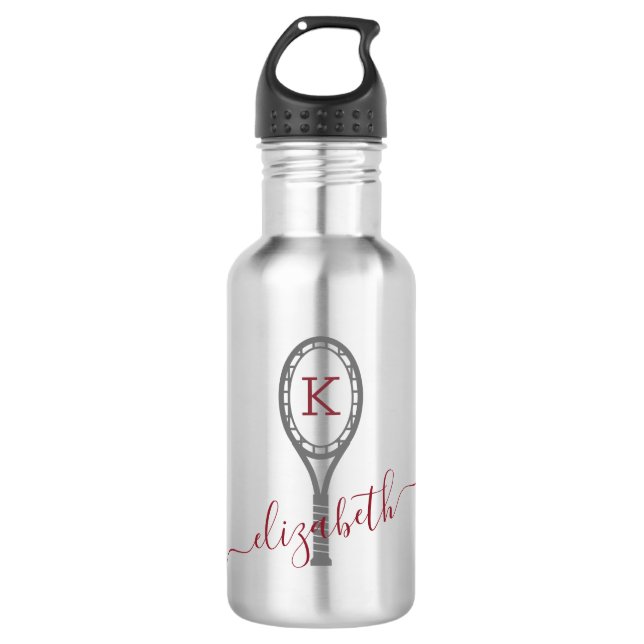 Tennis Racket Design Monogram Travel Water Bottle (Front)