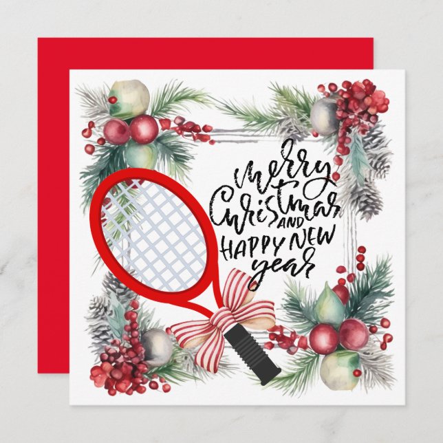 Tennis  racket  for Christmas and New Year Player Holiday Card (Front/Back)