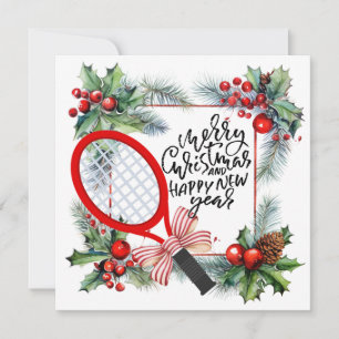 Tennis  racket  for Christmas and New Year Player Holiday Card