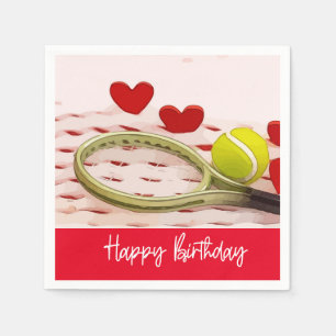 Tennis racket Happy Birthday with LOVE Napkin