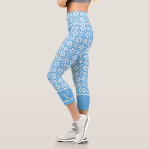 Tennis Racket Logo, Winter Snowflake Custom Text Capri Leggings