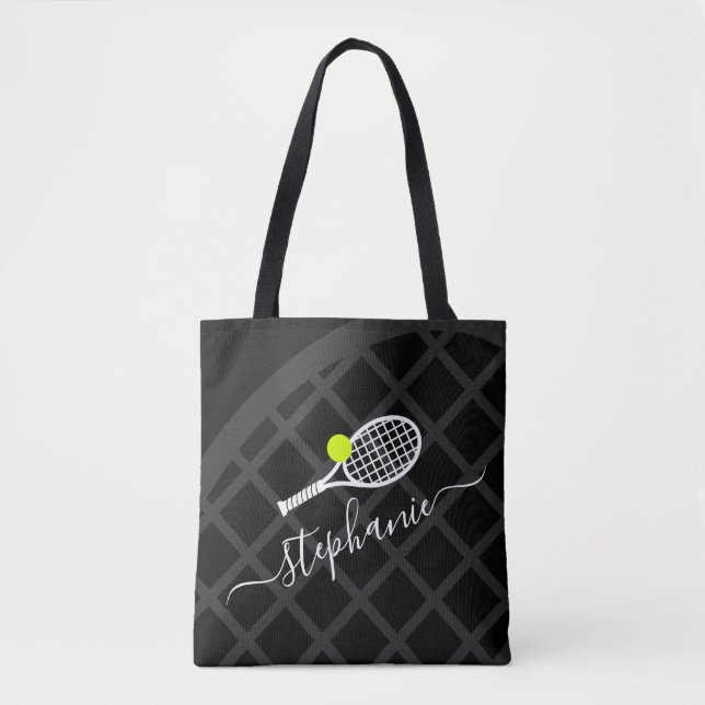 Tennis Racket Monogram Black White Sports Tote Bag (Front)