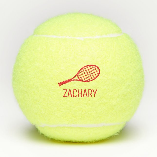 Tennis Racket Monogram Name Red Personalised  Tennis Balls (Front)