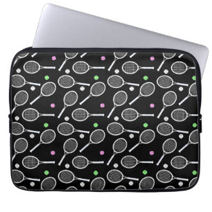 Tennis Racket Pattern Black Background    Laptop Sleeve