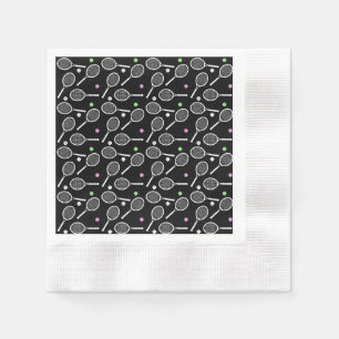 Tennis Racket Pattern Black Background   Napkin