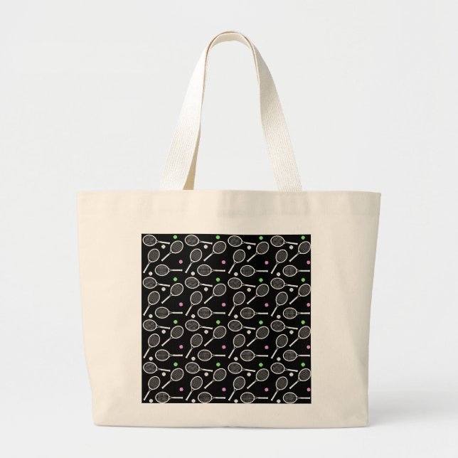 Tennis Racket Pattern Extravagant Black  Large Tote Bag (Front)