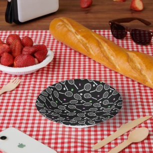 Tennis Racket Pattern Extravagant Black Paper Plate