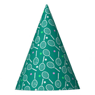 Tennis Racket Pattern Green Party Hat