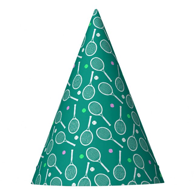 Tennis Racket Pattern  Green   Party Hat (Front)