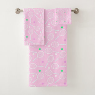Tennis Racket Pattern Pastel Pink Bath Towel Set