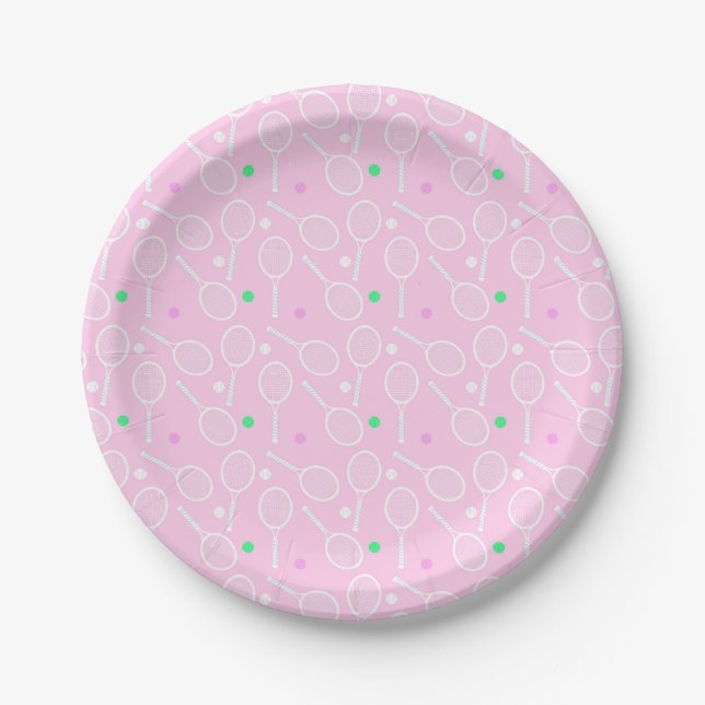 Tennis Racket Pattern Pastel Pink   Paper Plate (Front)