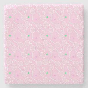 Tennis Racket Pattern Pastel Pink Party   Stone Coaster