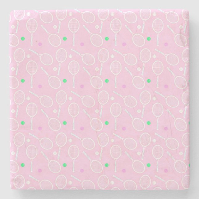 Tennis Racket Pattern Pastel Pink Party   Stone Coaster (Front)