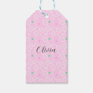 Tennis Racket Pattern Pastel Pink Personalised Gift Tags