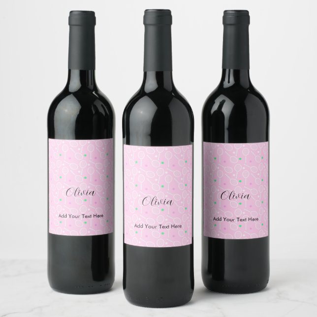 Tennis Racket Pattern Pastel Pink Personalised  Wine Label (Bottles)