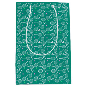 Tennis Racket Pattern Retro Emerald Green Medium Gift Bag