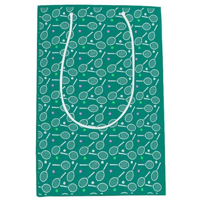 Tennis Racket Pattern Retro Emerald Green Medium Gift Bag (Front)