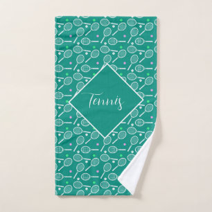 Tennis Racket Pattern Retro Green Hand Towel
