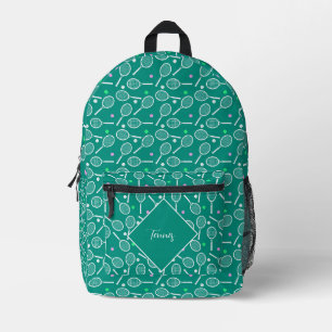 Tennis Racket Pattern Retro Green Personalised Printed Backpack