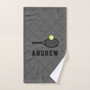 Tennis Racket Personalised Grey Sport Hand Towel