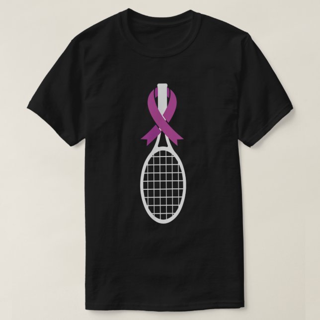 Tennis Racket Ribbon Breast Cancer Awareness T-Shirt (Design Front)