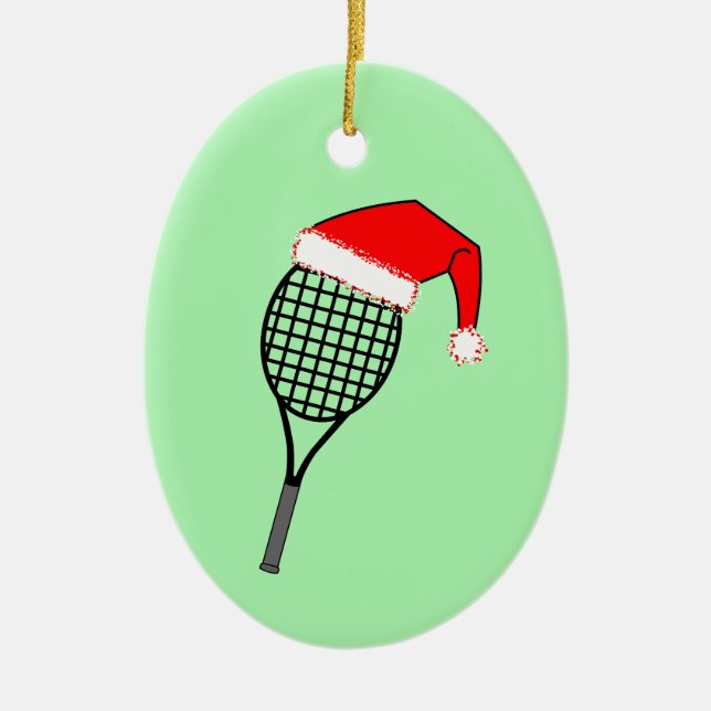 Tennis Racket Santa Hat Ceramic Ornament (Front)