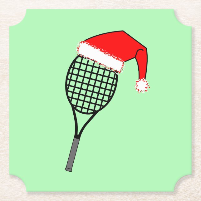 Tennis Racket Santa Hat Paper Coaster (Front)