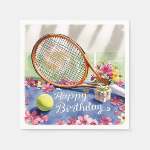Tennis racket with ball and flowers birthday Party Napkin