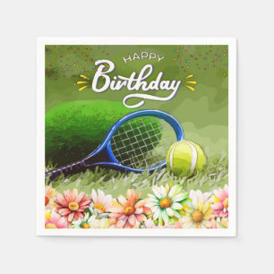 Tennis racket with ball Happy Birthday   Napkin