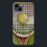 Tennis Racket with Ball Laying on Court iPhone 13 Case<br><div class="desc">Enjoy a little tennis with this scene painted by Ethan Harper. A well stitched racket with a ball sitting on the middle,  you just want to pick it up,  head to your local court and play a game. Purchase your copy of this print today!</div>