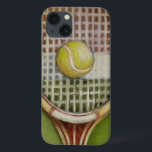 Tennis Racket with Ball Laying on Court iPhone 13 Case<br><div class="desc">Enjoy a little tennis with this scene painted by Ethan Harper. A well stitched racket with a ball sitting on the middle,  you just want to pick it up,  head to your local court and play a game. Purchase your copy of this print today!</div>