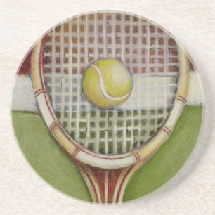 Tennis Racket with Ball Laying on Court Coaster